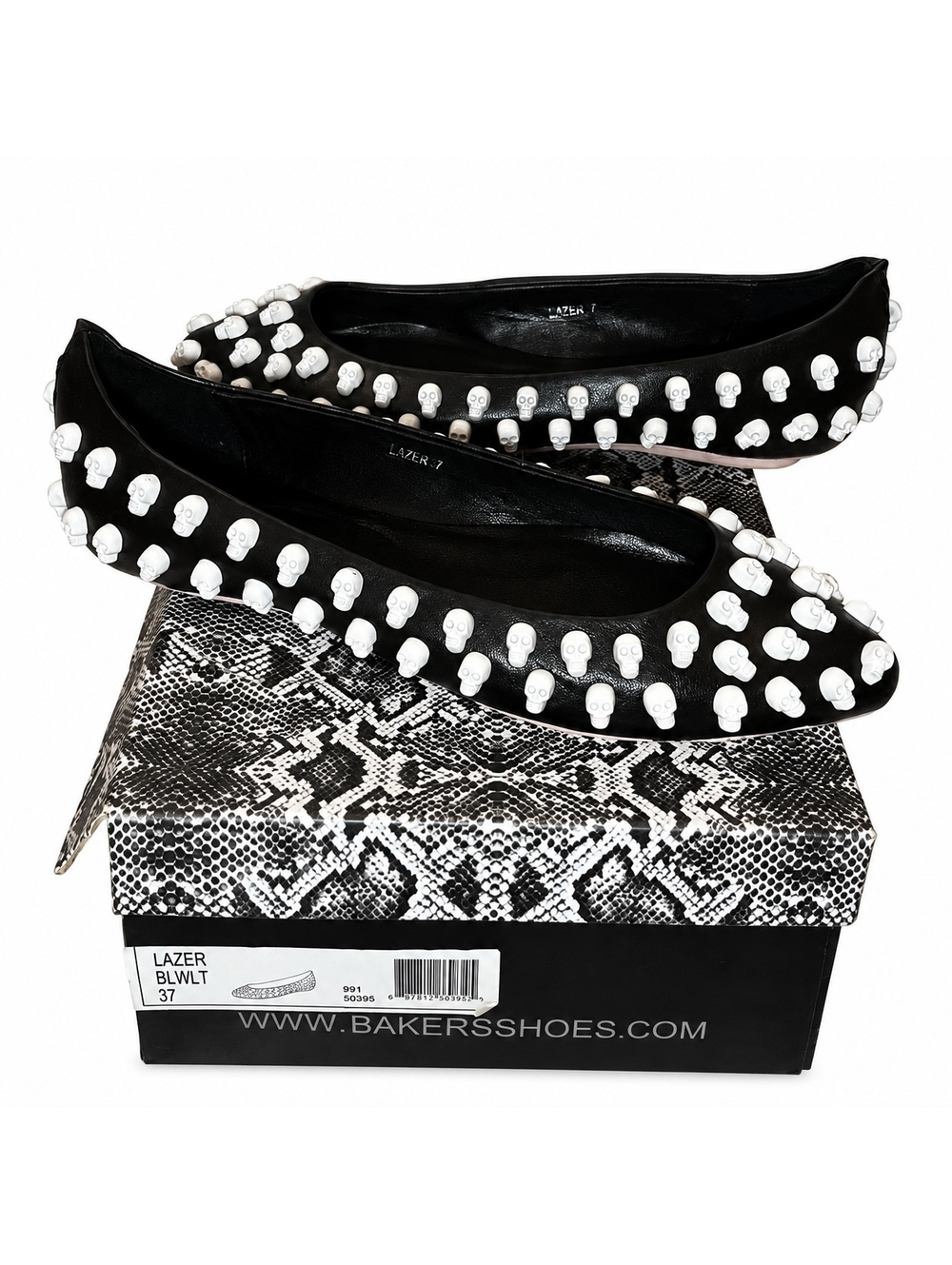 Bakers Lazer Black Flats with White Skull Studs Size 37 / Women’s 7